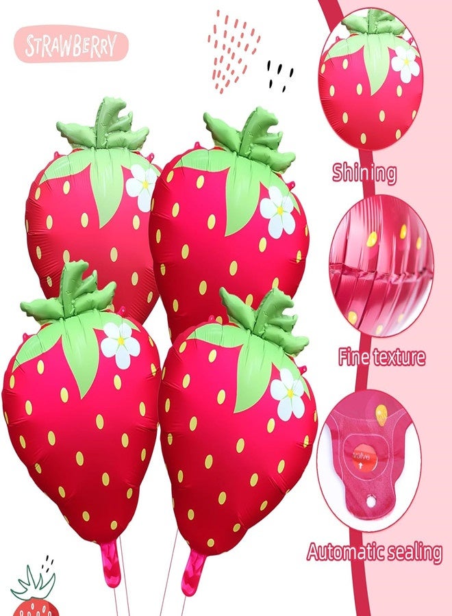 Osowake Strawberry Balloons 18" 4Pcs - Foil Balloons for Strawberry Birthday Decorations & Baby Shower Decorations, Durable foil Balloon Arch Kit, Vibrant Strawberry Themed Party - Image 4