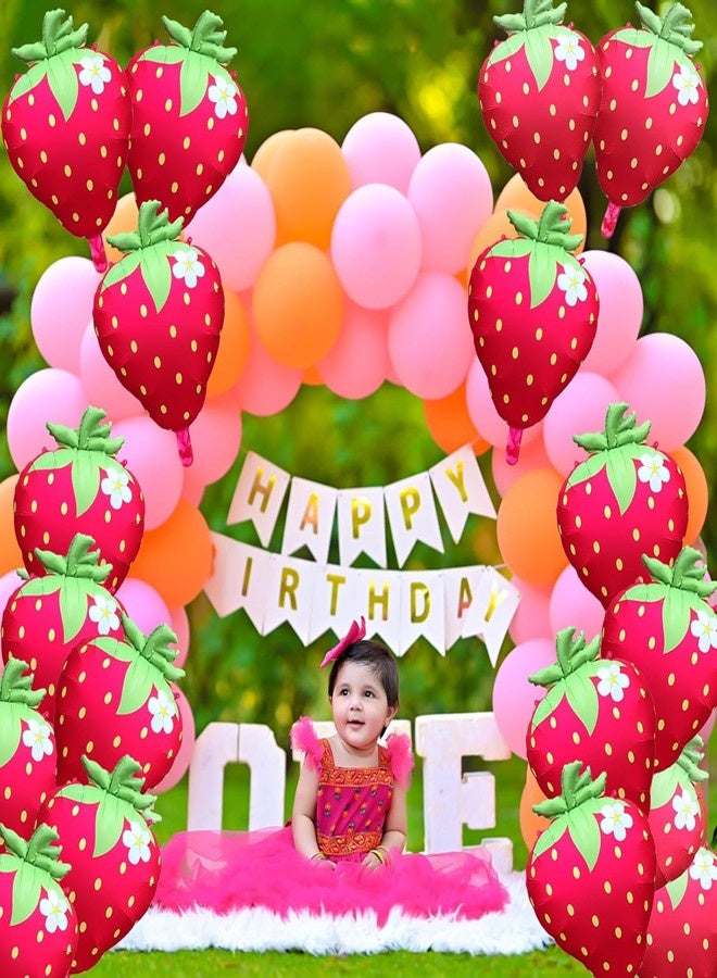 Osowake Strawberry Balloons 18" 4Pcs - Foil Balloons for Strawberry Birthday Decorations & Baby Shower Decorations, Durable foil Balloon Arch Kit, Vibrant Strawberry Themed Party - Image 5