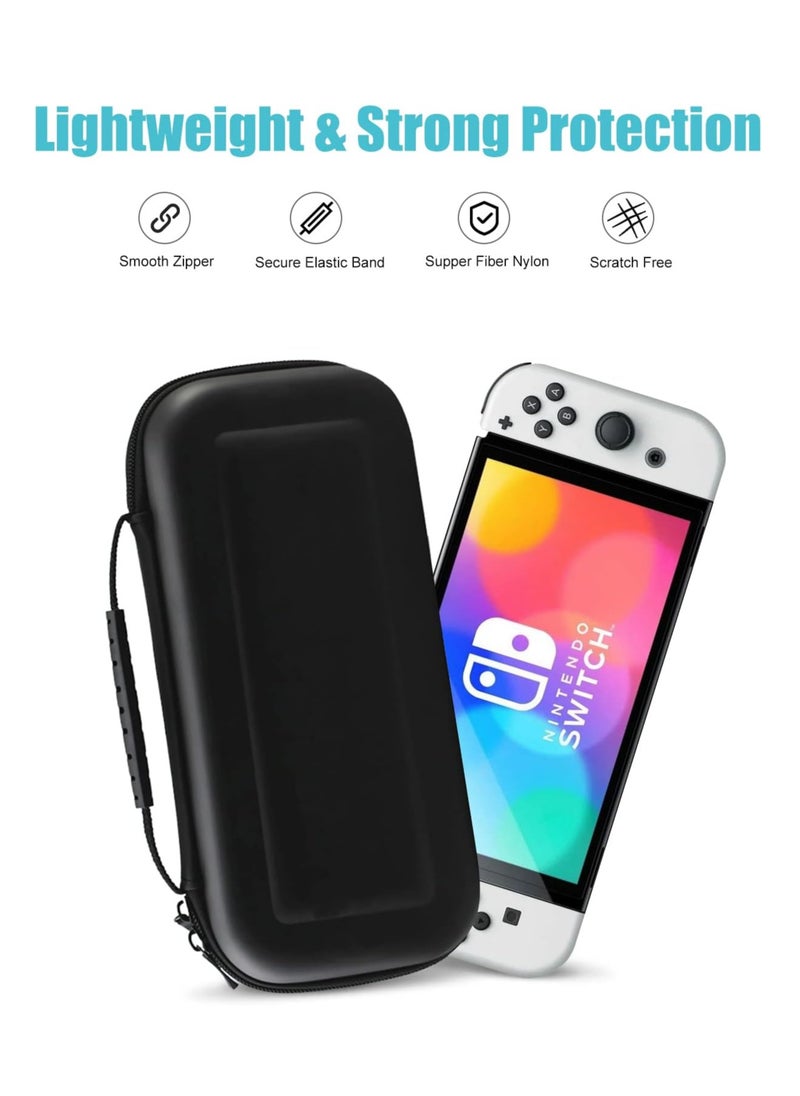 Case for Nintendo Switch OLED Model 2021 & Switch 2017 with 8 Game Card Holders, Hard Portable Travel Bag Protective Pouch for Nintendo Switch Console and Accessories -Black