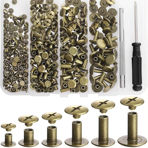 YORANYO 140 Sets Chicago Screws Leather Rivets Kit for Fabric Leather Crafting 6 Sizes Chicago Binding Screws for Decorate and Repair Belt Bag Shoes Purse Pet Collar Clothing Bookbinding Bronze - Image 1