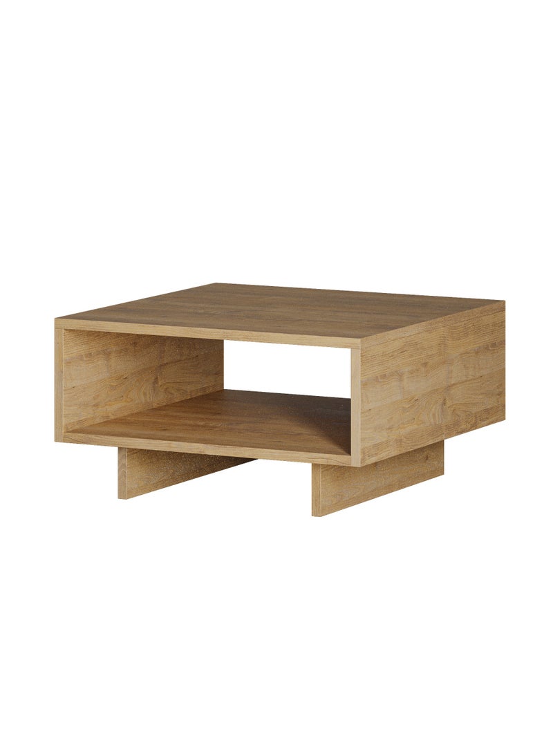 Mourah Home Hola Modern Square Coffee Table Centre Table for Living Room Office Industrial Sofa Table| for Small Spaces Living Room Bedroom|32x60x60CM | Oak - Image 3