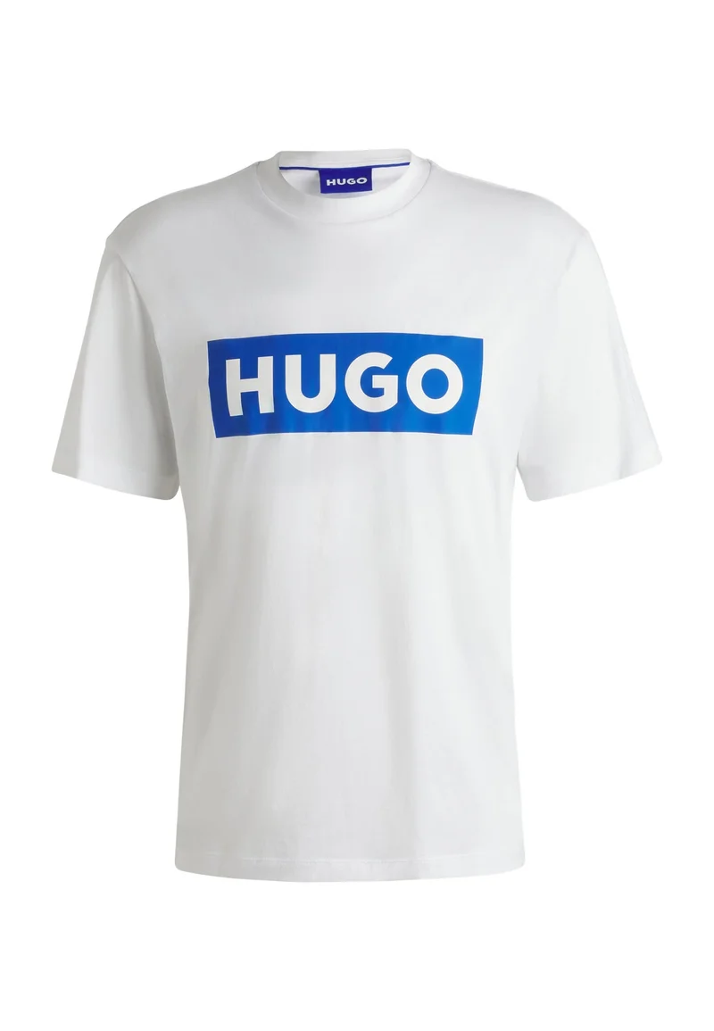 HUGO White Cotton-jersey T-shirt with blue logo print for Men | Best Price UAE