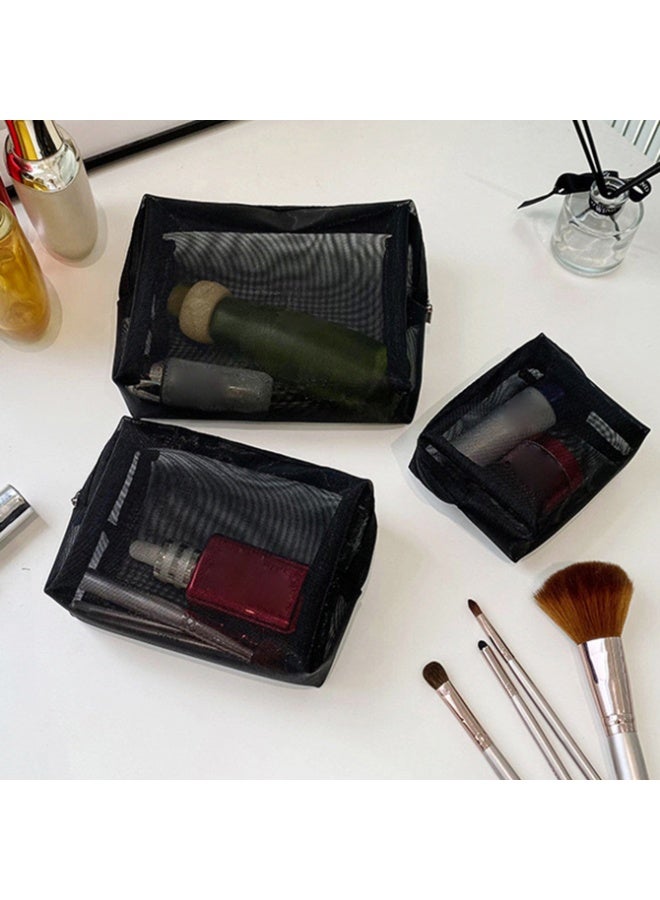 3 قطعة شبكة مستحضرات التجميل حقيبة شبكة كيس ماكياج مع السحابة السفر المرحاض لمنظم ماكياج - Image 3