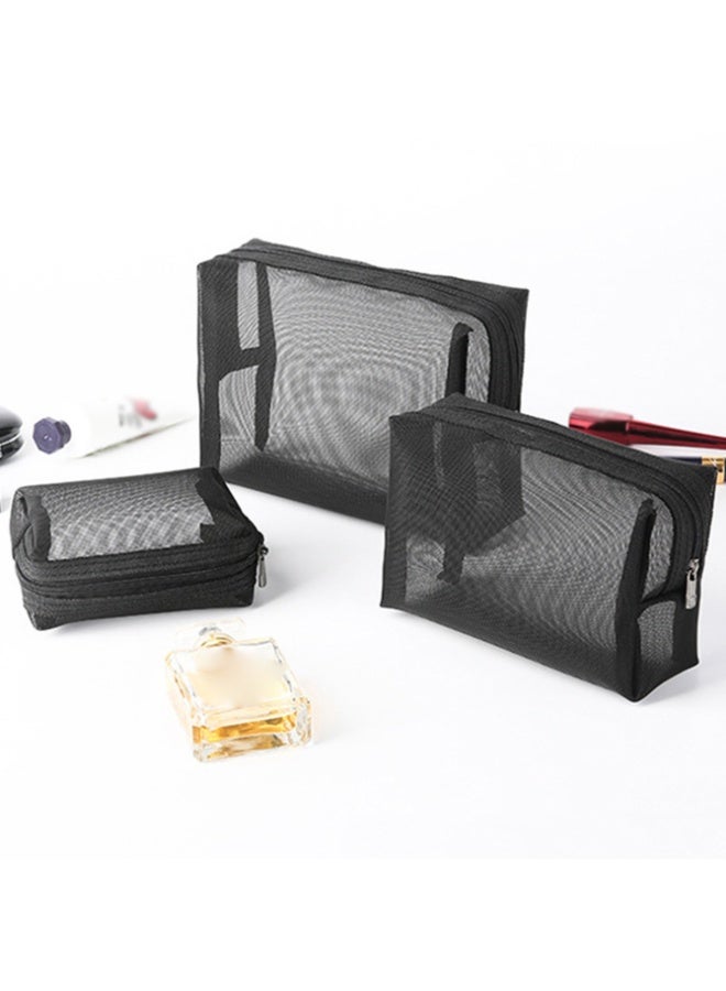 3 قطعة شبكة مستحضرات التجميل حقيبة شبكة كيس ماكياج مع السحابة السفر المرحاض لمنظم ماكياج - Image 1