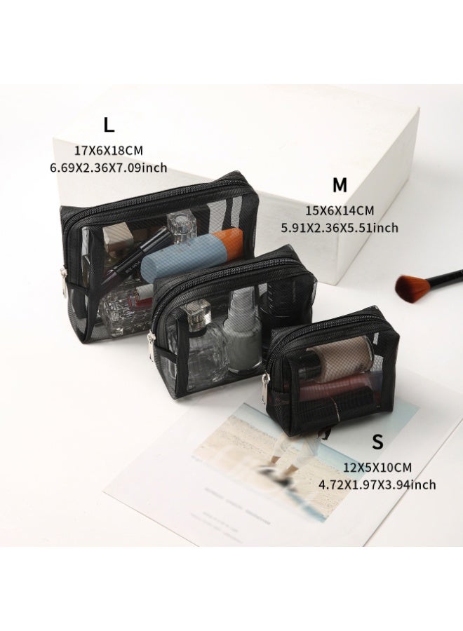 3 قطعة شبكة مستحضرات التجميل حقيبة شبكة كيس ماكياج مع السحابة السفر المرحاض لمنظم ماكياج - Image 2