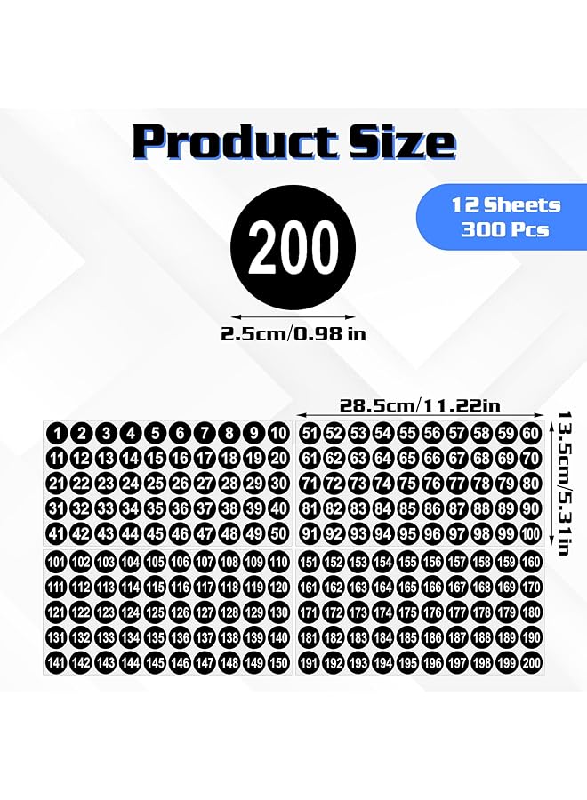 إيروريكس 12 ورقة، 3 مجموعات من ملصقات الأرقام، قطر 1 بوصة، ملصقات أرقام صغيرة من 1 إلى 200، ملصقات أرقام متتالية ذاتية اللصق لصناديق التخزين والتنظيم وخزانة صندوق الأدوات - Image 2
