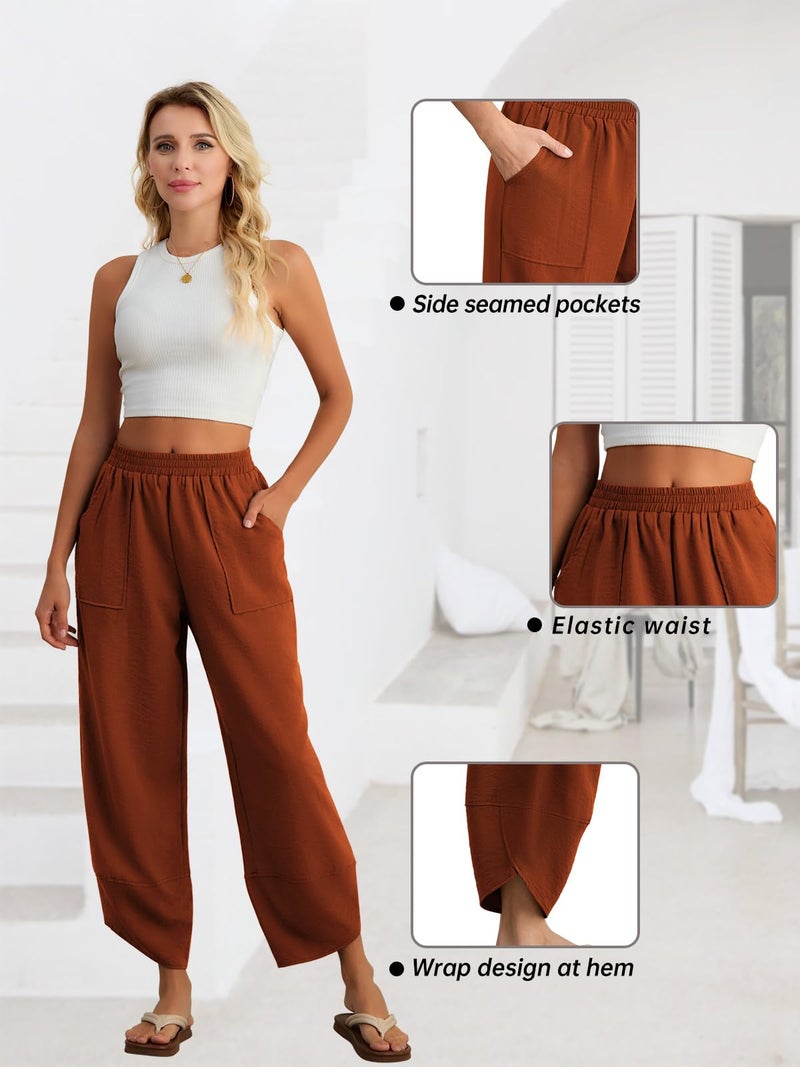 Feiersi Womens Baggy Wide Leg Pants Elastic Waisted Casual Palazzo Harem Pants Summer Beach Trousers(Orange Yellow,XX-Large) - Image 4