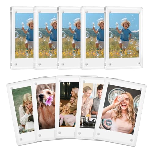 JUOIFIP إطار صور مغناطيسي أكريليك JUOIFIP 10 عبوة، إطارات صور صغيرة شفافة للصور الفورية، 2.36 × 3.54 بوصة إطار مغناطيسي لعرض الثلاجة - Image 1