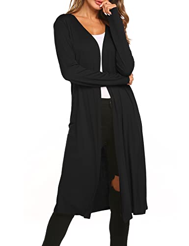 Bluetime Women Plus Size Cardigan Long Sleeve Lightweight Long Open Front Maxi Cardigan (XXXXL, Black) - Image 3