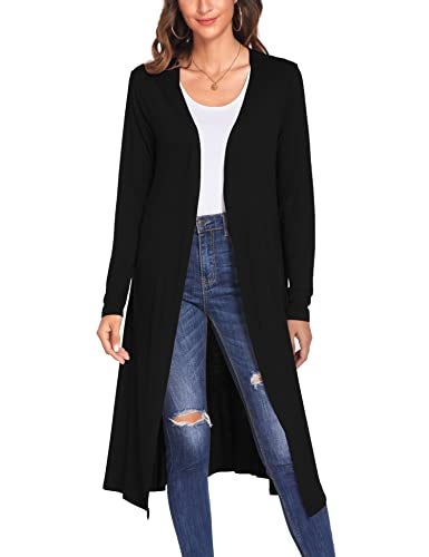 Bluetime Women Plus Size Cardigan Long Sleeve Lightweight Long Open Front Maxi Cardigan (XXXXL, Black) - Image 5