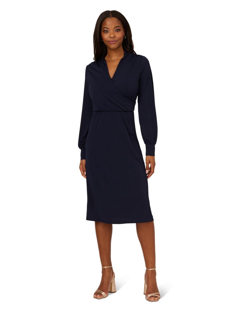 Adrianna Papell Women's Long Sleeve Wrap Midi Dress, Blue Moon - Image 1