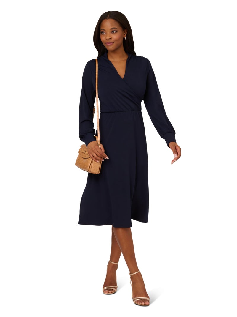 Adrianna Papell Women's Long Sleeve Wrap Midi Dress, Blue Moon - Image 4