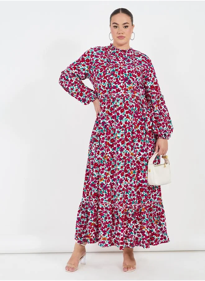 Styli Plus Size Floral Print A-Line Maxi Dress