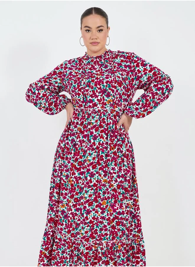 Styli Plus Size Floral Print A-Line Maxi Dress