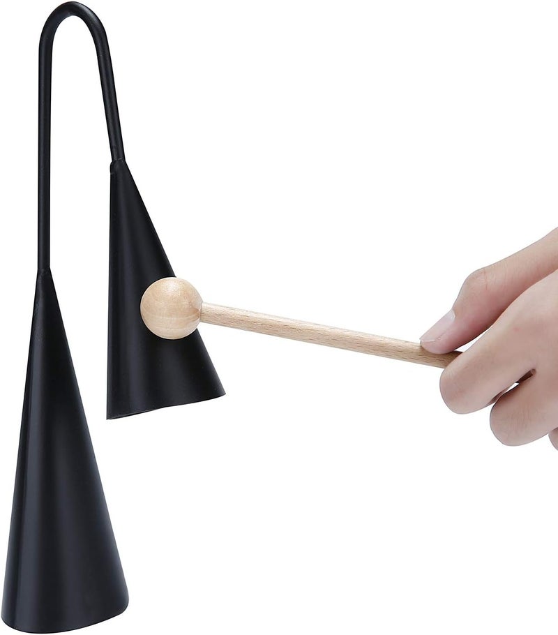 Agogo Bell, Two Tone, Traditional Handheld Latin Percussion Instrument with Wooden Stick