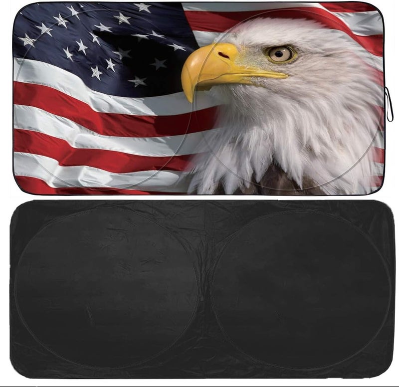 Güvenç Gven Car Shade Patriotic Sun Shade with USA Flag Front Windshield Shade for Heat Protection Patriotic Car Accessories for Pickup Truck SUV (Flag, L) - Image 1