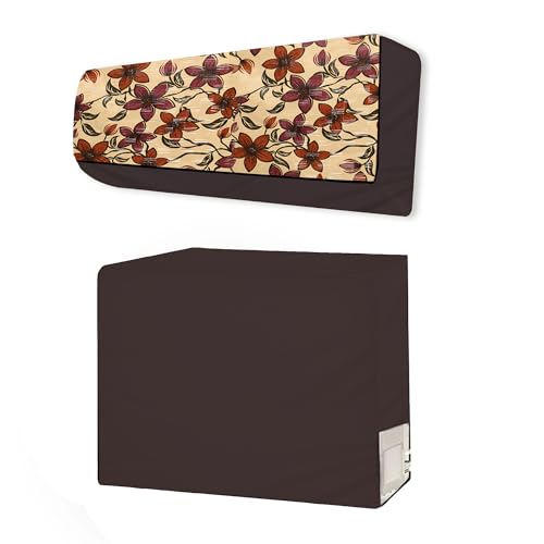 Da Anushi Split AC Cover Set of Indoor and Outdoor Unit for 1.5 Ton Capacity Attractive Digital Prints/Dustproof/Water Resistant (Brown Beige Flower) - Image 1