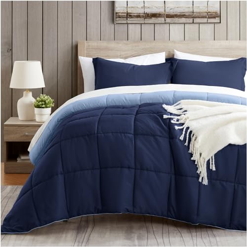 satisomnia Twin Comforter Set Navy Blue Bedding Comforters Twin XL Size 2 Pieces Down Alternative Bed Comforter Lightweight Soft Quilted Bed Set Breathable Reversible All Season Bedding Sets