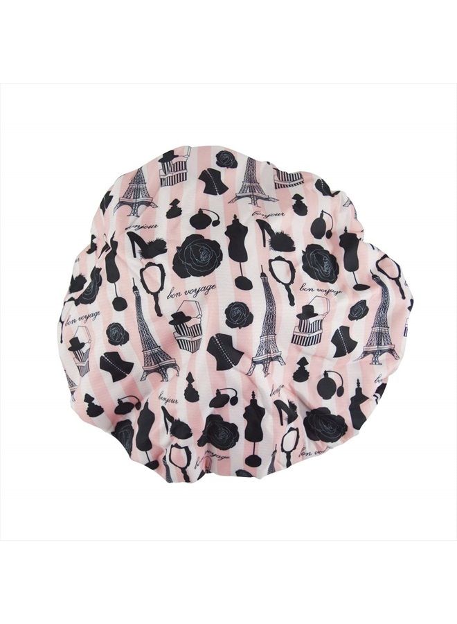 Betty Dain Reusable Nylon Shower Cap & Bath Cap, Reversible Oversized Waterproof Shower Caps Large Designed for all Hair Lengths w Terry Lining & Elastic Band Stretch Hem Hair Hat - Socialite Boudoir - Image 4