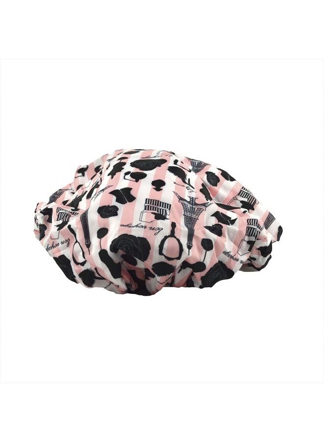Betty Dain Reusable Nylon Shower Cap & Bath Cap, Reversible Oversized Waterproof Shower Caps Large Designed for all Hair Lengths w Terry Lining & Elastic Band Stretch Hem Hair Hat - Socialite Boudoir - Image 2
