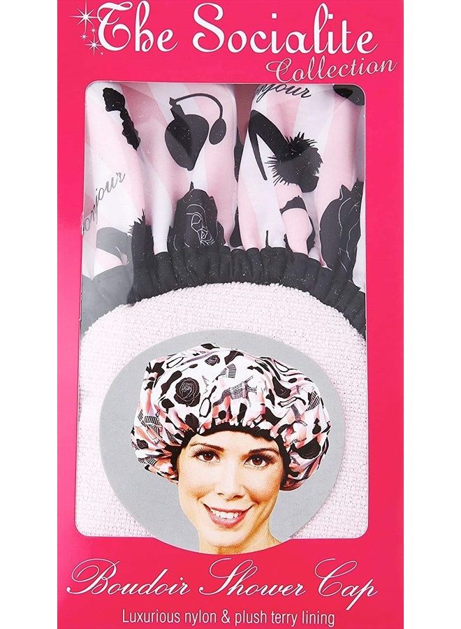 Betty Dain Reusable Nylon Shower Cap & Bath Cap, Reversible Oversized Waterproof Shower Caps Large Designed for all Hair Lengths w Terry Lining & Elastic Band Stretch Hem Hair Hat - Socialite Boudoir - Image 5