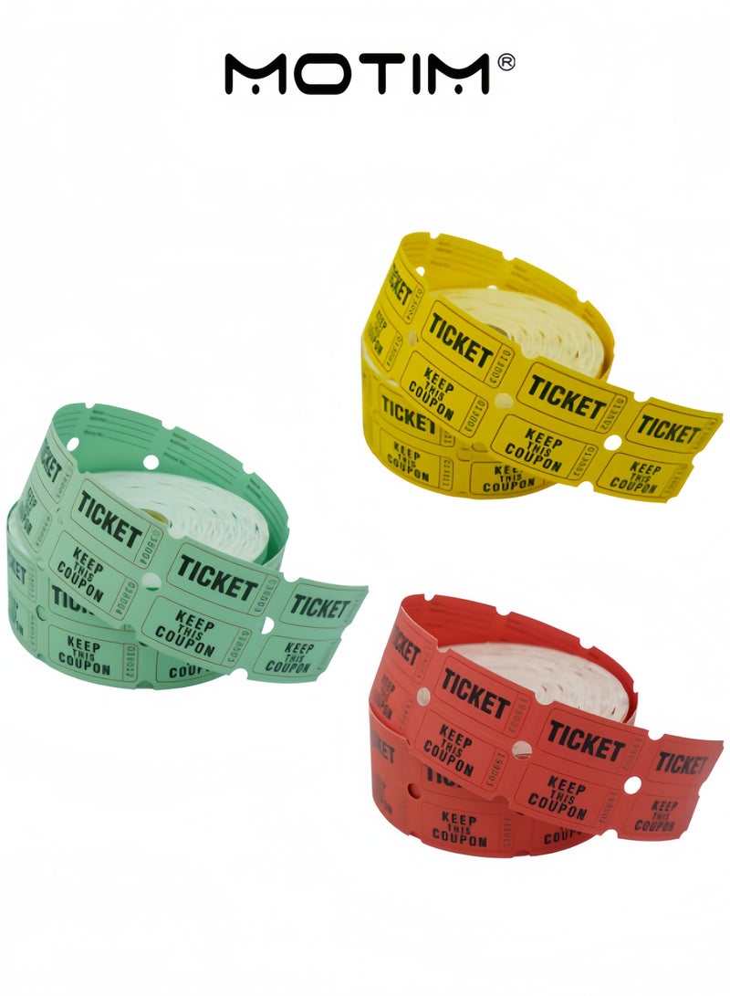 Motim 3 Set Raffle Tickets 50/50 Double Roll of 1000 Premium Quality Easy Tear Paper for Events & Fundraiser & Entry & Class Rewards (Red, Yellow, Green) - Image 2