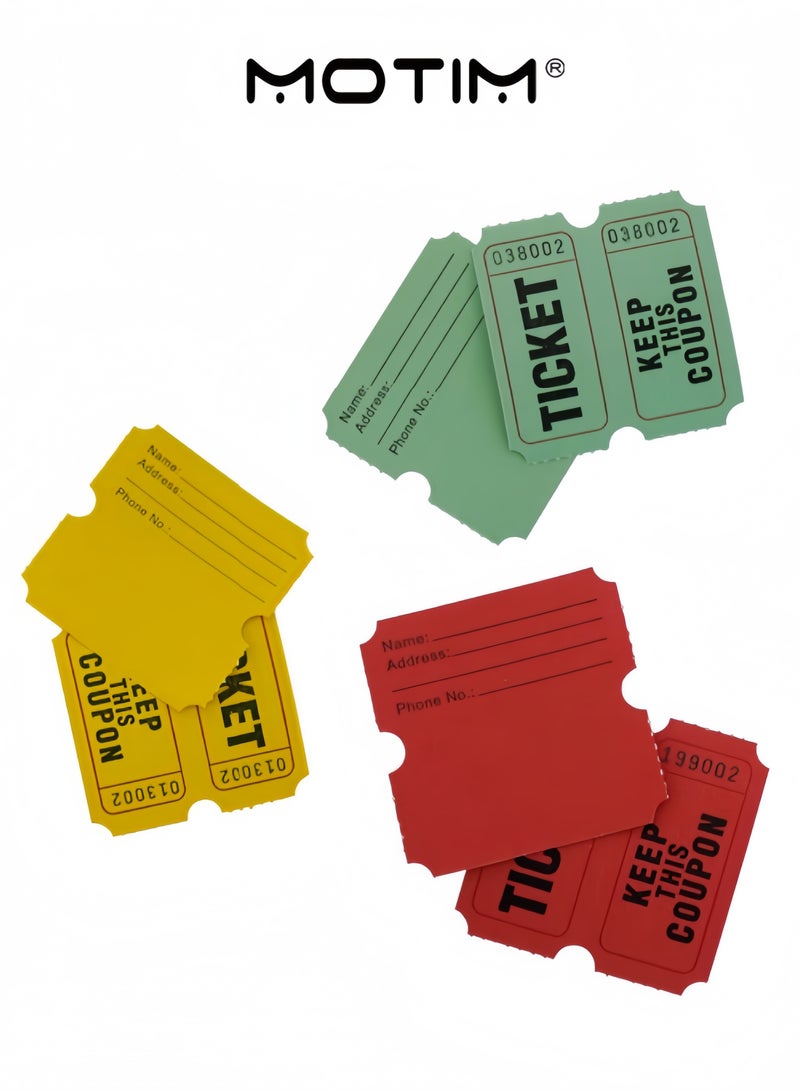 Motim 3 Set Raffle Tickets 50/50 Double Roll of 1000 Premium Quality Easy Tear Paper for Events & Fundraiser & Entry & Class Rewards (Red, Yellow, Green) - Image 3