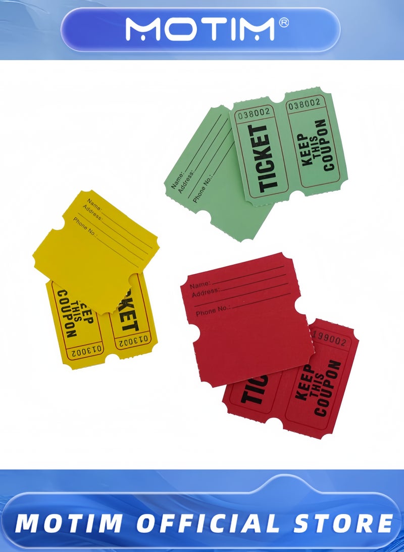 Motim 3 Set Raffle Tickets 50/50 Double Roll of 1000 Premium Quality Easy Tear Paper for Events & Fundraiser & Entry & Class Rewards (Red, Yellow, Green)  - Image 3