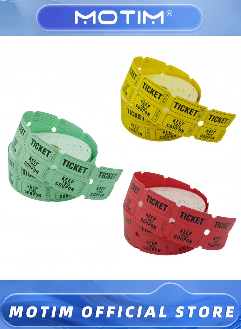Motim 3 Set Raffle Tickets 50/50 Double Roll of 1000 Premium Quality Easy Tear Paper for Events & Fundraiser & Entry & Class Rewards (Red, Yellow, Green)  - Image 2