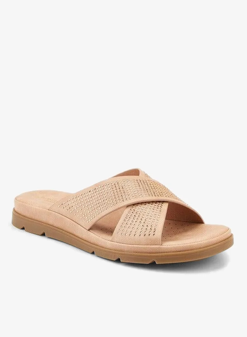 Embellished Slip-On Cross Strap Sandals