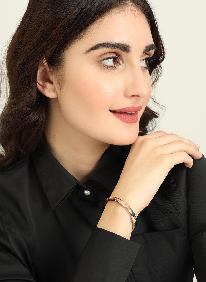 STYOLLO Latest Anti Tarnish Stainless Steel Bracelet For Women & Girls Adjustable & Gold Silver Plating | Stylish Cuff Bracelet Bangle | Couples Gifts For Women Mother Sister Girlfriend Wife-Set of 1 - Image 3