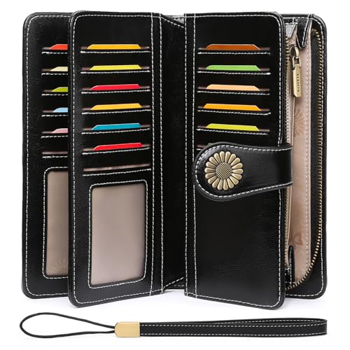 SENDEFN Wallets for Women Leather Credit Card Holder with RFID Blocking Large Capacity Wristlet - Image 1