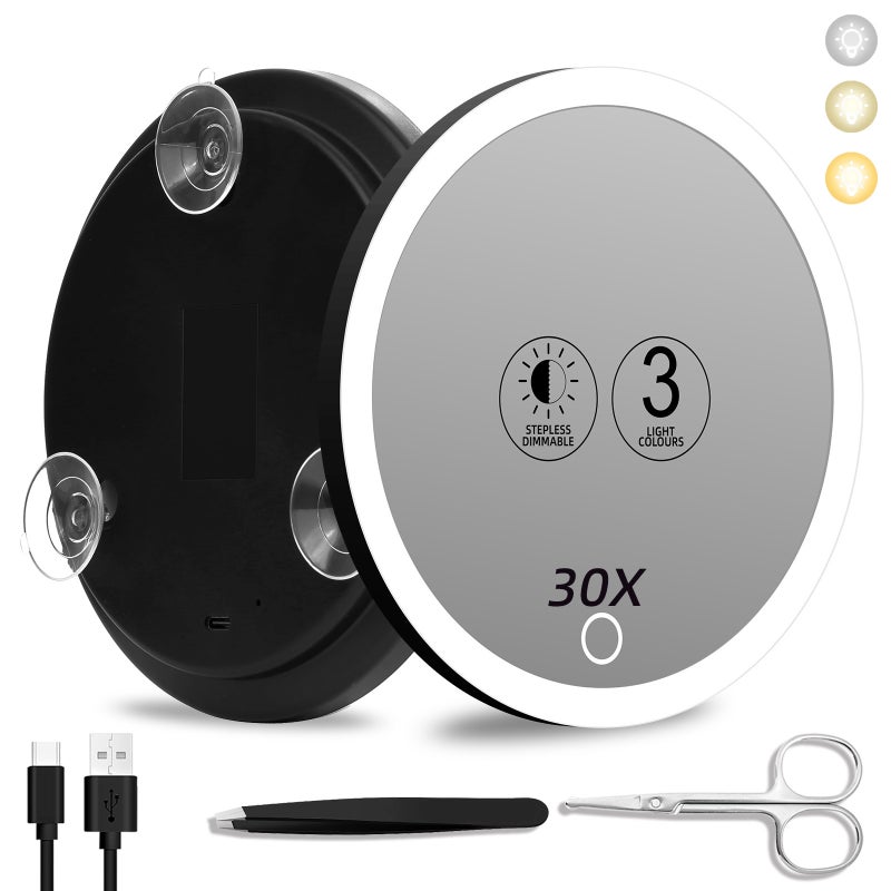 Smart suction cup makeup mirror with led lamp charging 10 times 20 times 30 times 40 times magnification makeup mirror blackhead removal - Image 2