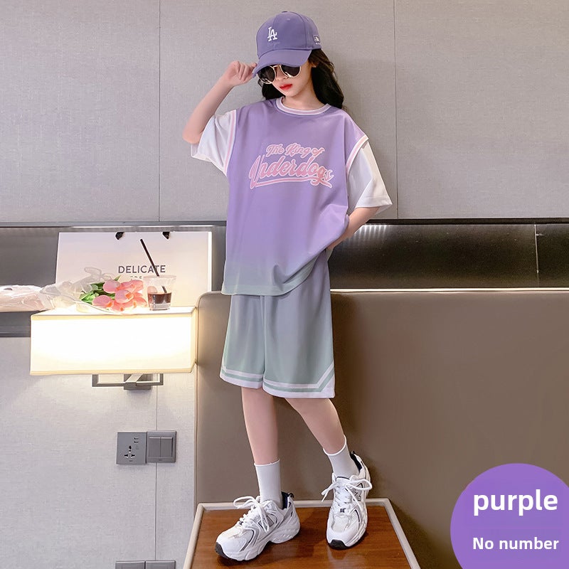 Girls Gradient Basketball Suit Summer Set Purple No Number 