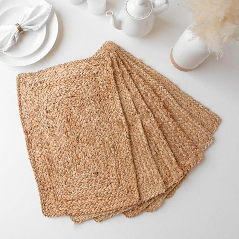 HOMEMONDE HOMEMONDE Jute Braided Placemats 13x19 Inches Set of 6  Contemprorary Natural Woven Rectangular Non Slip Tablemats  Farmhouse Decor for Kitchen  Special Occasions  - Image 1