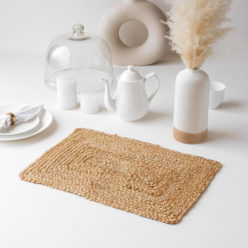 HOMEMONDE HOMEMONDE Jute Braided Placemats 13x19 Inches Set of 6  Contemprorary Natural Woven Rectangular Non Slip Tablemats  Farmhouse Decor for Kitchen  Special Occasions  - Image 3