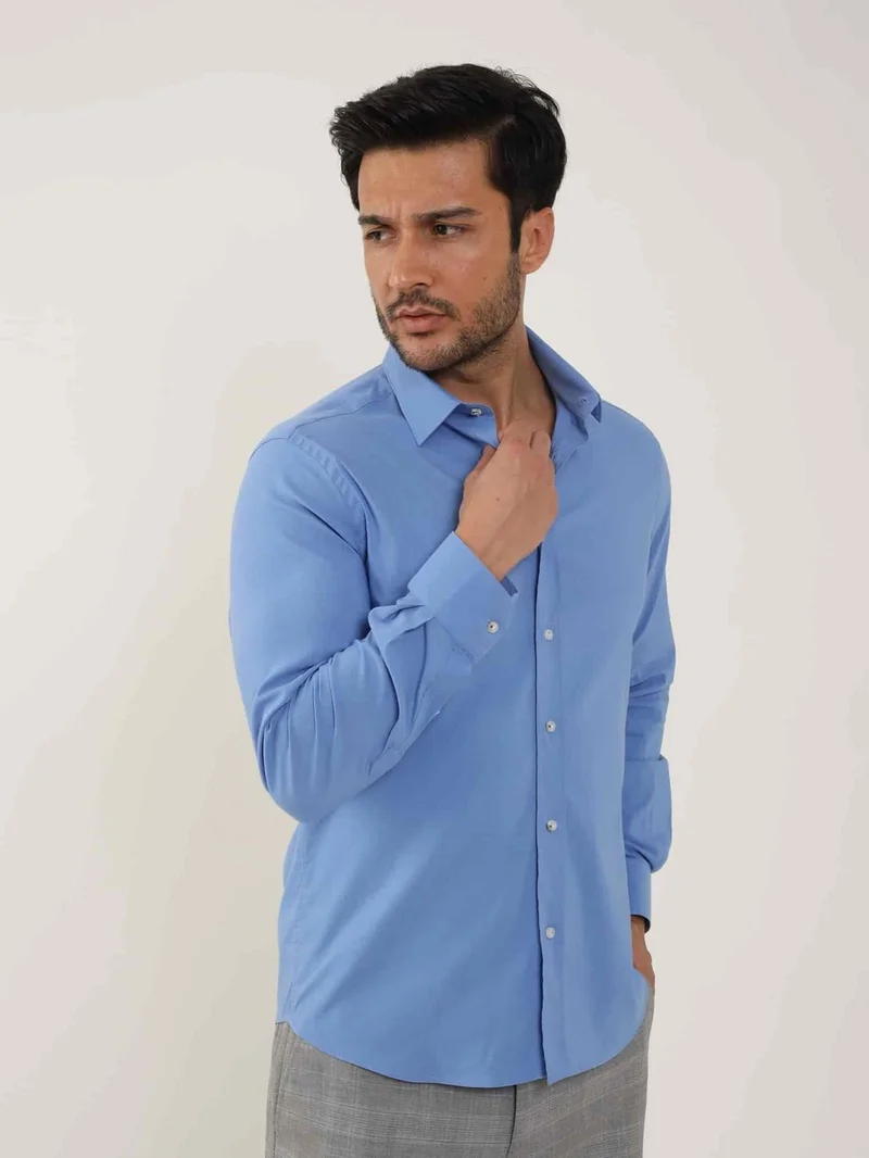 Dufy Dark Blue Men's Slim Fit Plain Shirt - 92103