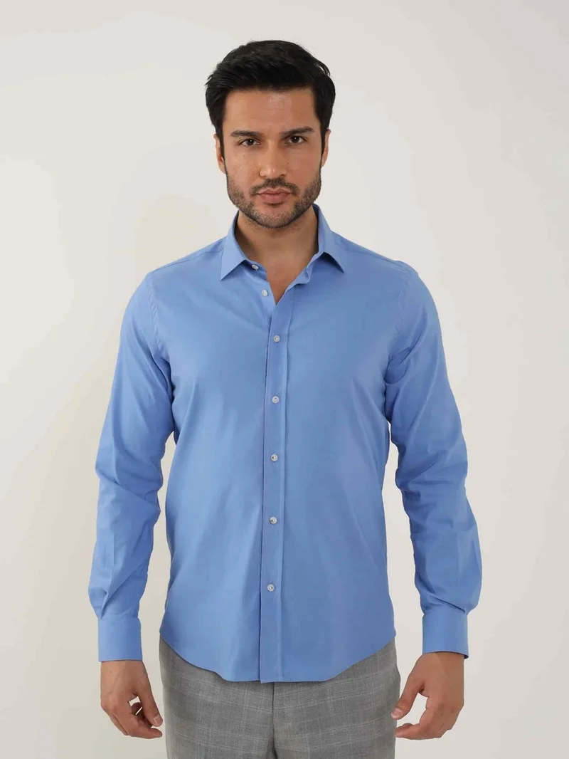 Dufy Dark Blue Men's Slim Fit Plain Shirt - 92103