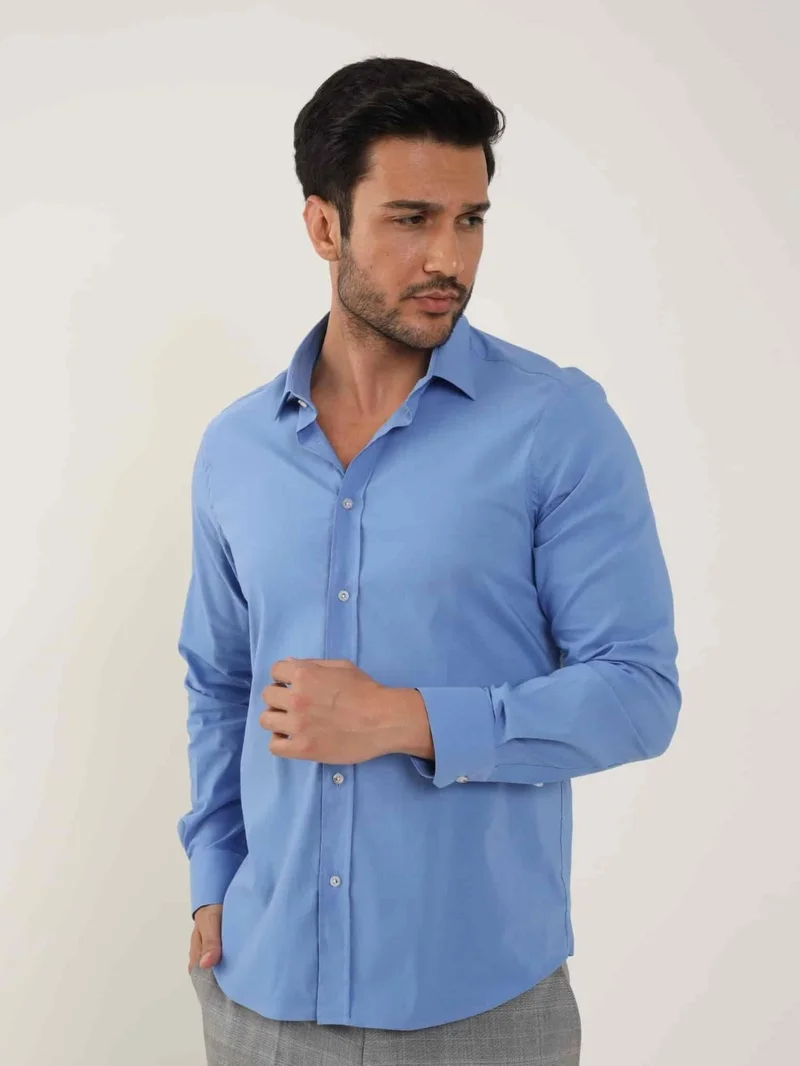 Dufy Dark Blue Men's Slim Fit Plain Shirt - 92103