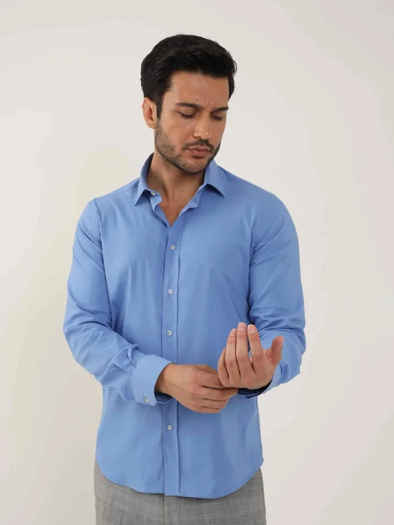Dufy Dark Blue Men's Slim Fit Plain Shirt - 92103