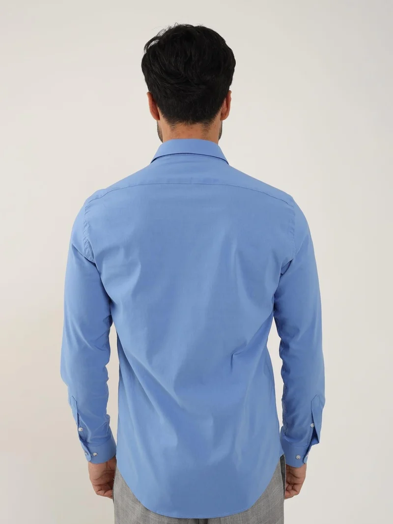 Dufy Dark Blue Men's Slim Fit Plain Shirt - 92103