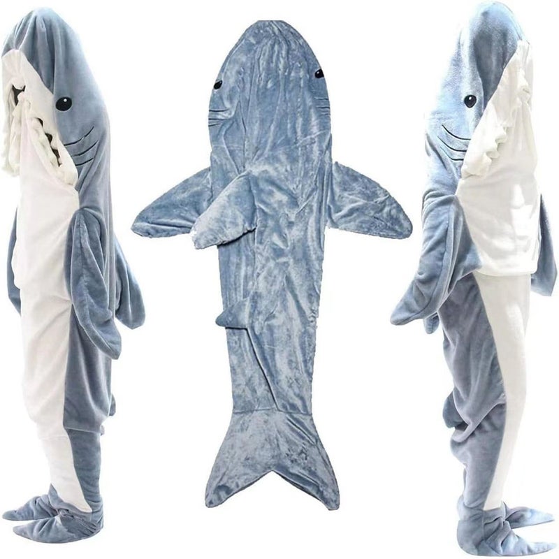 Cross-border cute shark sleeping bag flannel conjoined pajamas home shark conjoined dormitory office student blanket - Image 2
