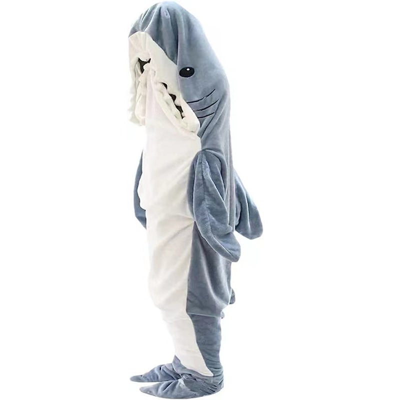 Cross-border cute shark sleeping bag flannel conjoined pajamas home shark conjoined dormitory office student blanket - Image 4