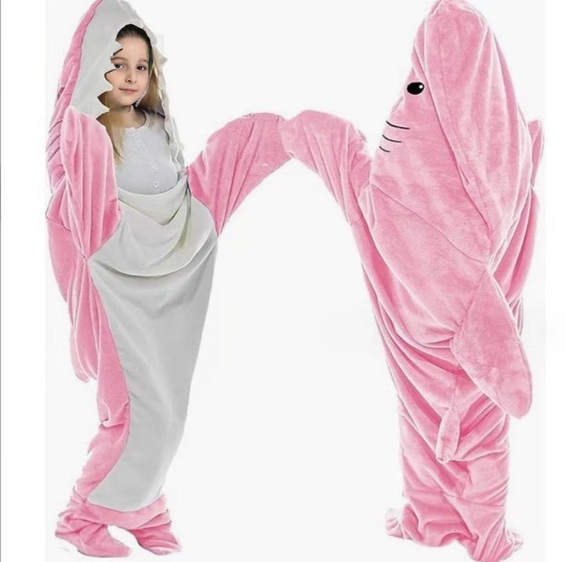 Cross-border cute shark sleeping bag flannel conjoined pajamas home shark conjoined dormitory office student blanket - Image 3