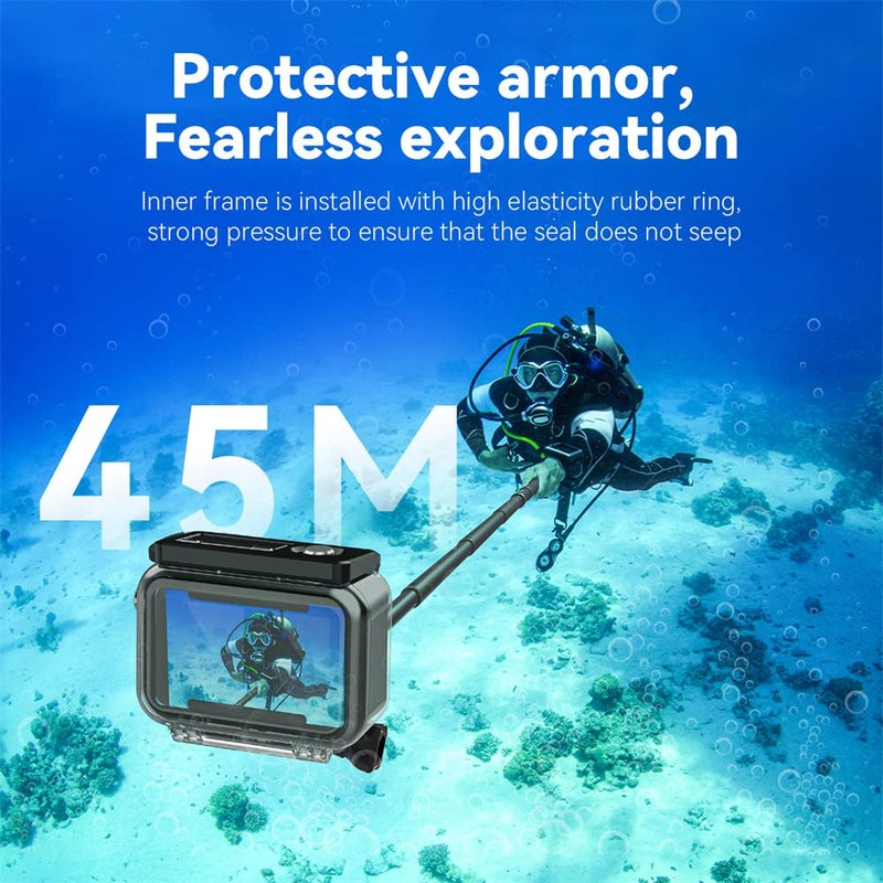 ELFOG TELESINN Waterproof Case Suitable for DJI Action 5 Pro, Action 4/3, 45M/148FT Underwater Housing with Anti-Fog, Quick Release Screw for Deep Diving, Scuba, Snorkeling, Swimming - Image 4