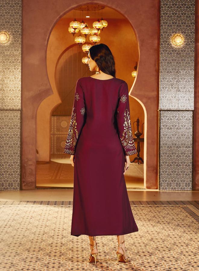SASSAFRAS Burgundy Foil Print A-Line Jalabiya - Image 5