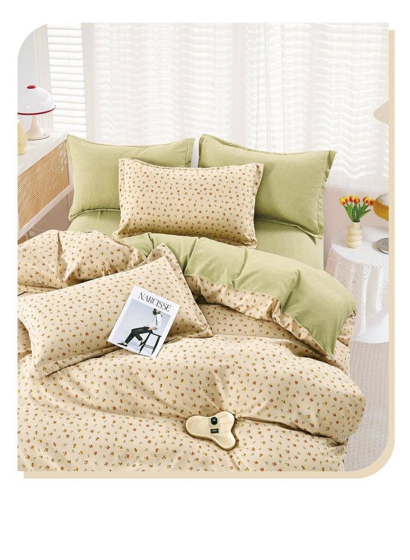 بيج طقم مفروشات 4 قطع 160x210 سم غطاء لحاف ملاءة مطاطية 2 أكياس وسادة 100 قطن