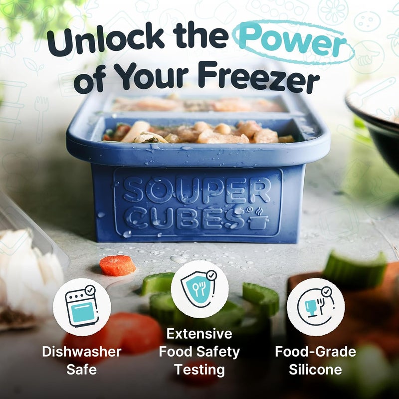 Souper Cubes مكعبات سوبر 1 كوب قالب سيليكون للطعام بغطاء، توت أزرق، عبوة واحدة | 100% سيليكون معالج بالبلاتين قالب تجميد، آمن للفرن والميكروويف، مثالي لتجميد الحساء والأرز والبروتين والحبوب والمزيد - Image 3