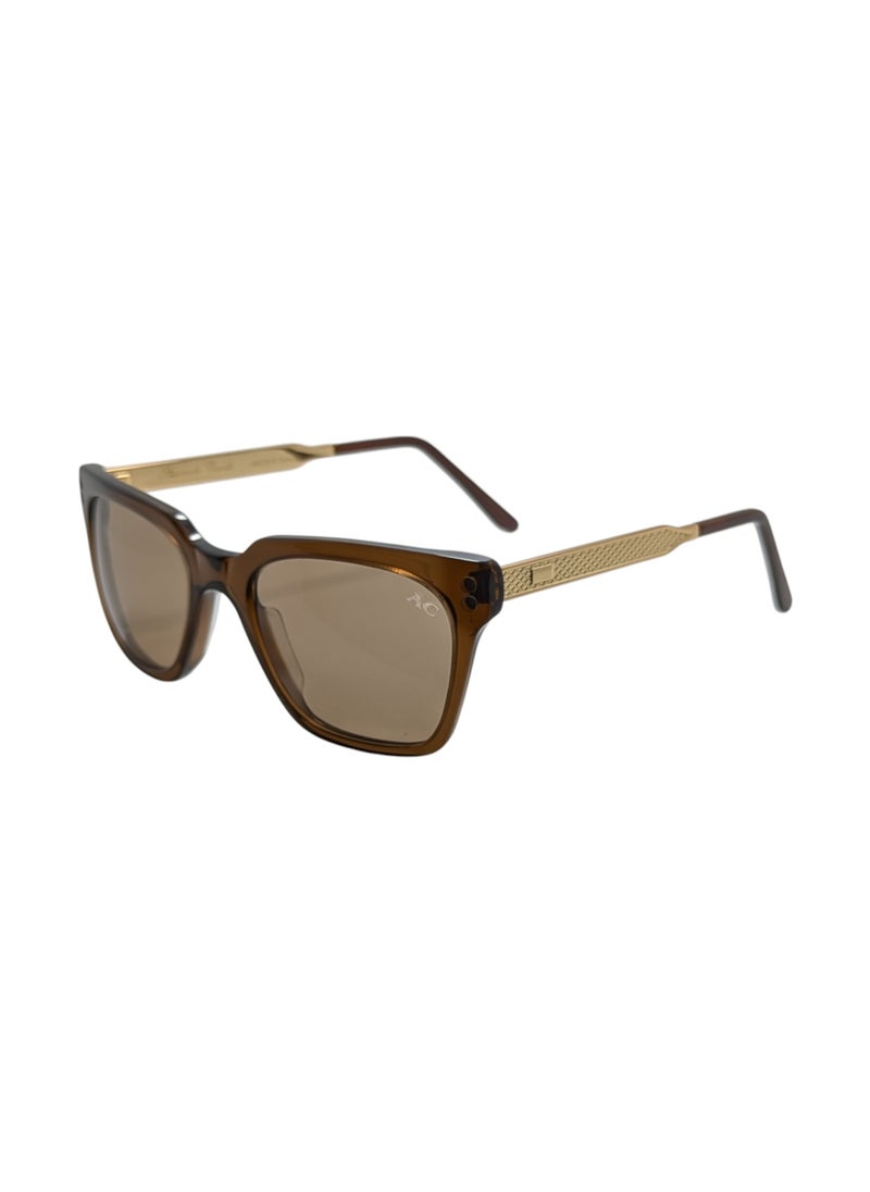 Armando Cavelli - Authentic Armando Cavelli sunglasses, crafted from carefully selected premium acetate for a luxurious look and longevity with extensive use. This model combines modernity and classic style, with a raw brown acetate front and golden -plated metal temples to complete your luxury look. Comes with premium polymer lenses offer UV400 protection in a light brown - Image 1