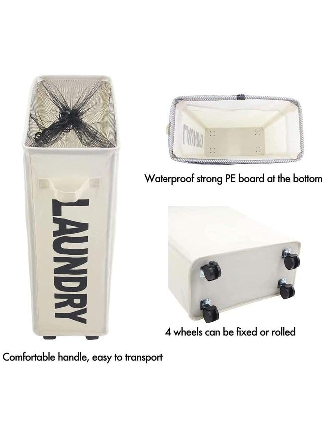 HOMESTAR Laundry Hamper With 4 Wheels Rolling, Slim Tall Basket with Handle Foldable Dirty Clothes for Corner Narrow Beige  - Image 5